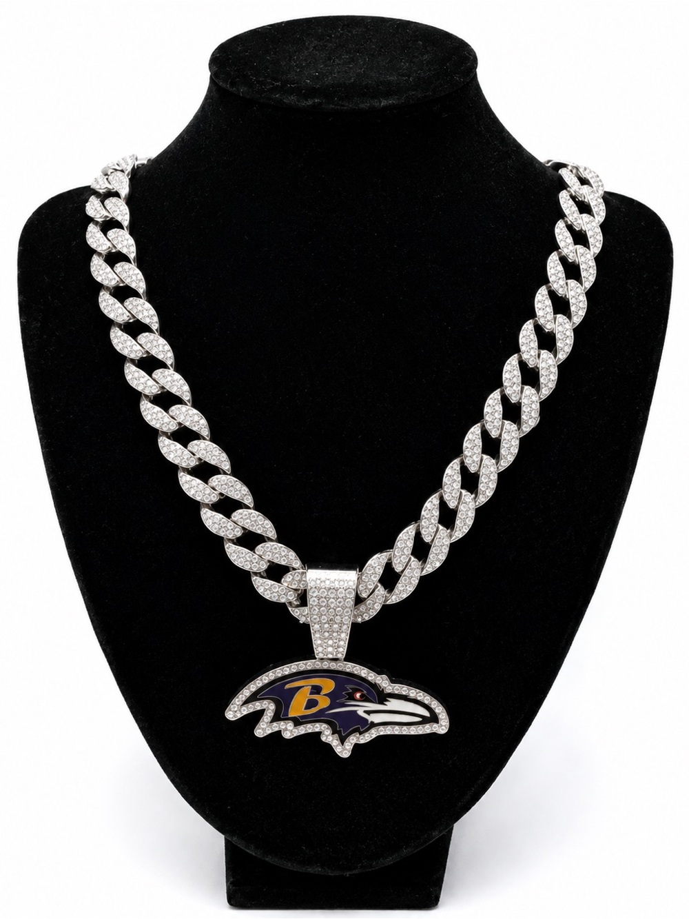 NFL Baltimore Ravens Pave Cuban Link Pendant Necklace - Purple & Gold